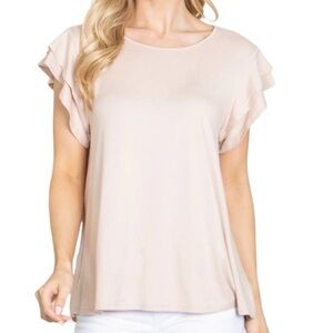 NWT YOU & ME Cream Short Tiered Ruffle Sleeve Top Blouse Size Medium